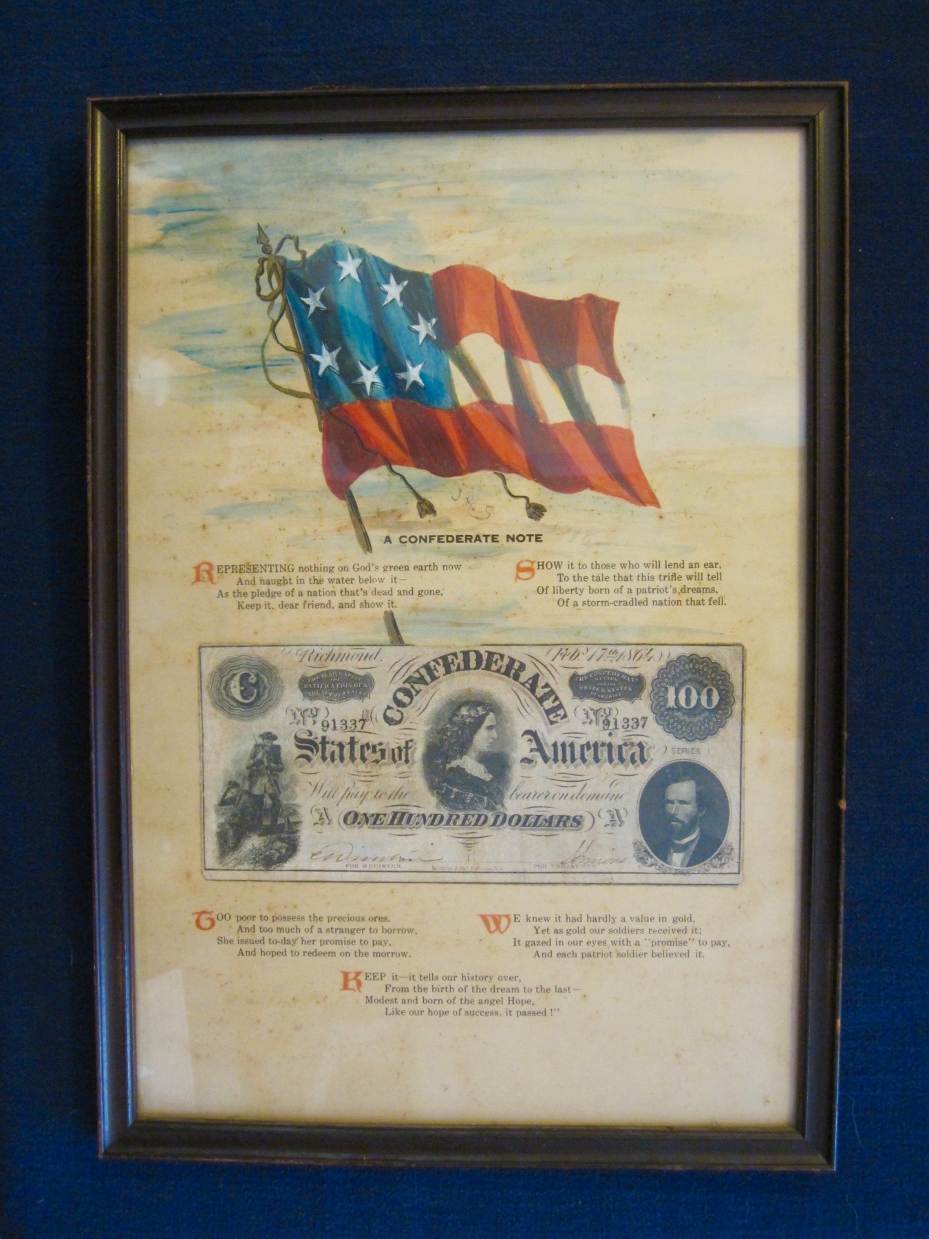 Framed Print &amp; Confederate Currency | J. Mountain Antiques