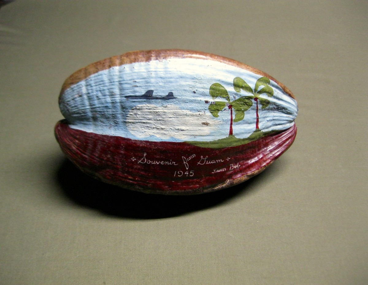 Guam Coconut Shell Art 1945 J. Mountain Antiques