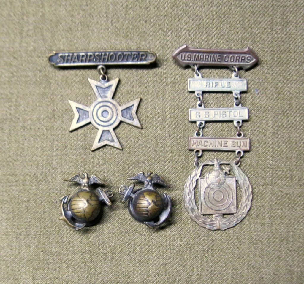 WWII Era USMC Marksmanship Badges & Collar EGAs SOLD J. Mountain
