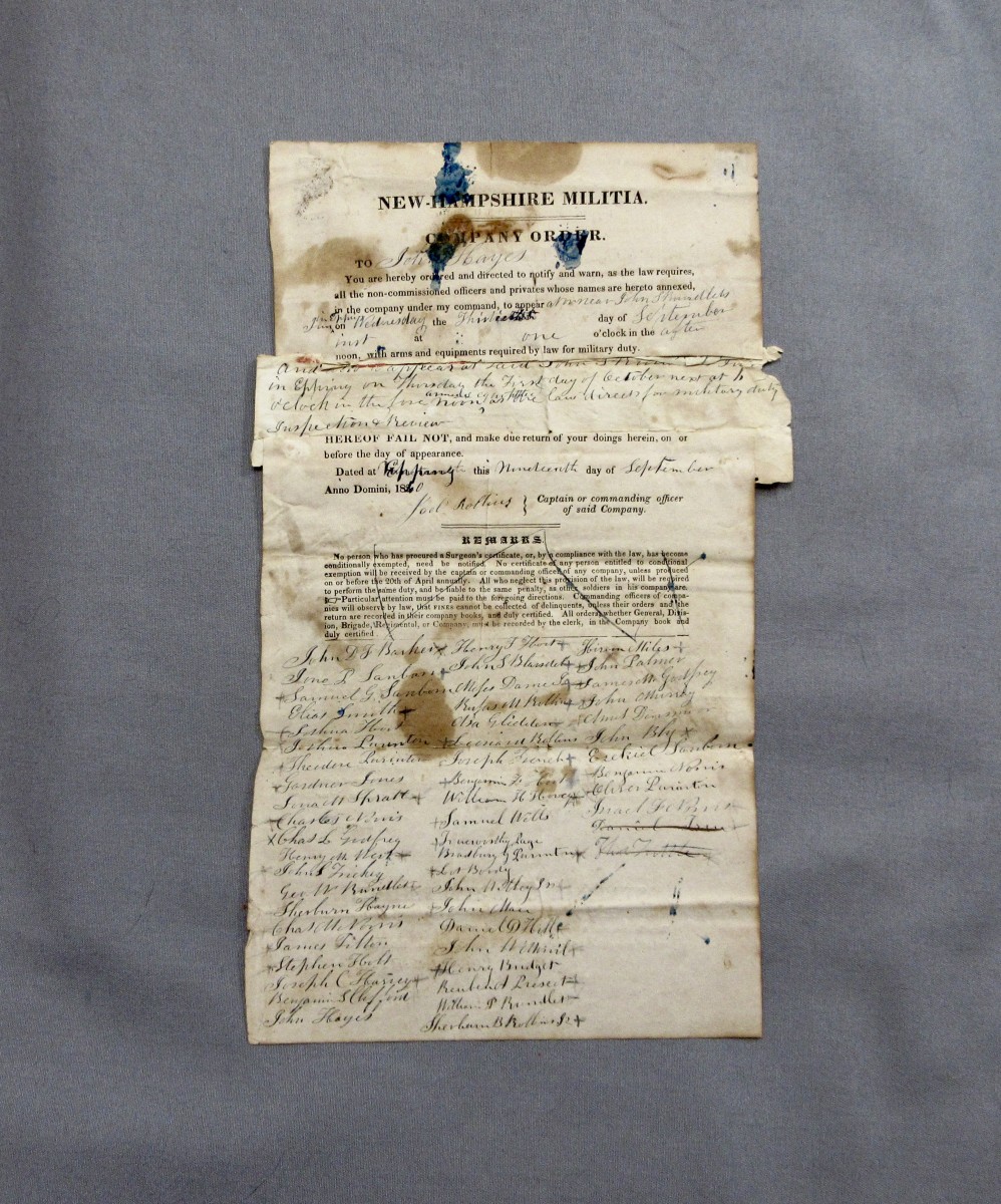 1840 New Hampshire Militia Company Order Captain’s Copy SOLD J