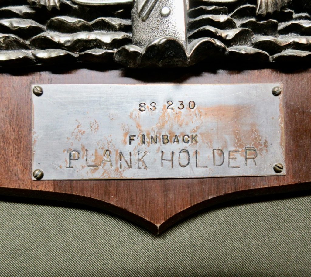 Submariner’s Plaque “PLANK HOLDER” USS Finback SOLD J. Mountain